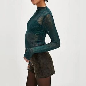 New Free People Intimately Dance All Night, Long Sleeve In Uncut Emerald Top